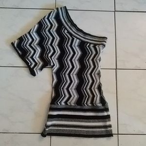 SALE! Sweater off the shoulder black grey and white striped by grass